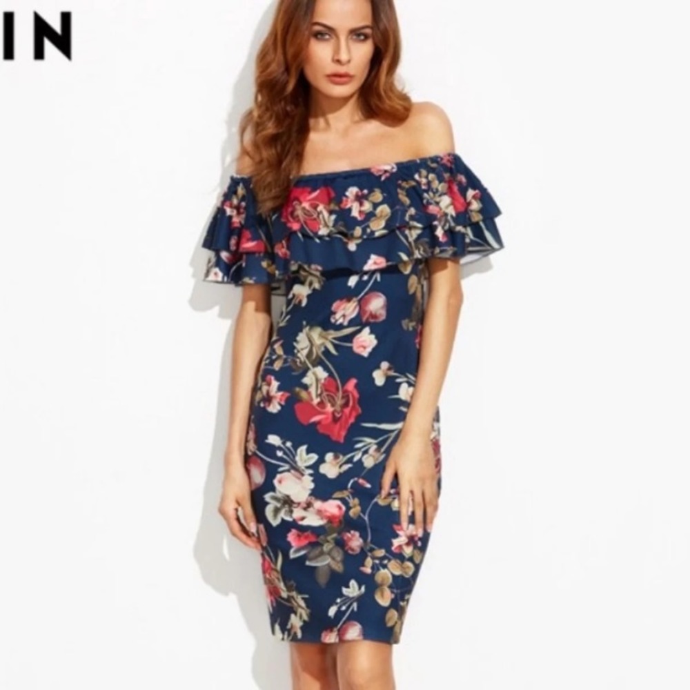 Shein Floral Off The Shoulder Dress